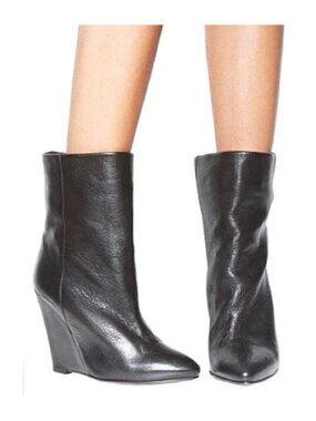 Pre-Loved IRO Jayel Black Leather Wedge Ankle Boots in Size 36.5